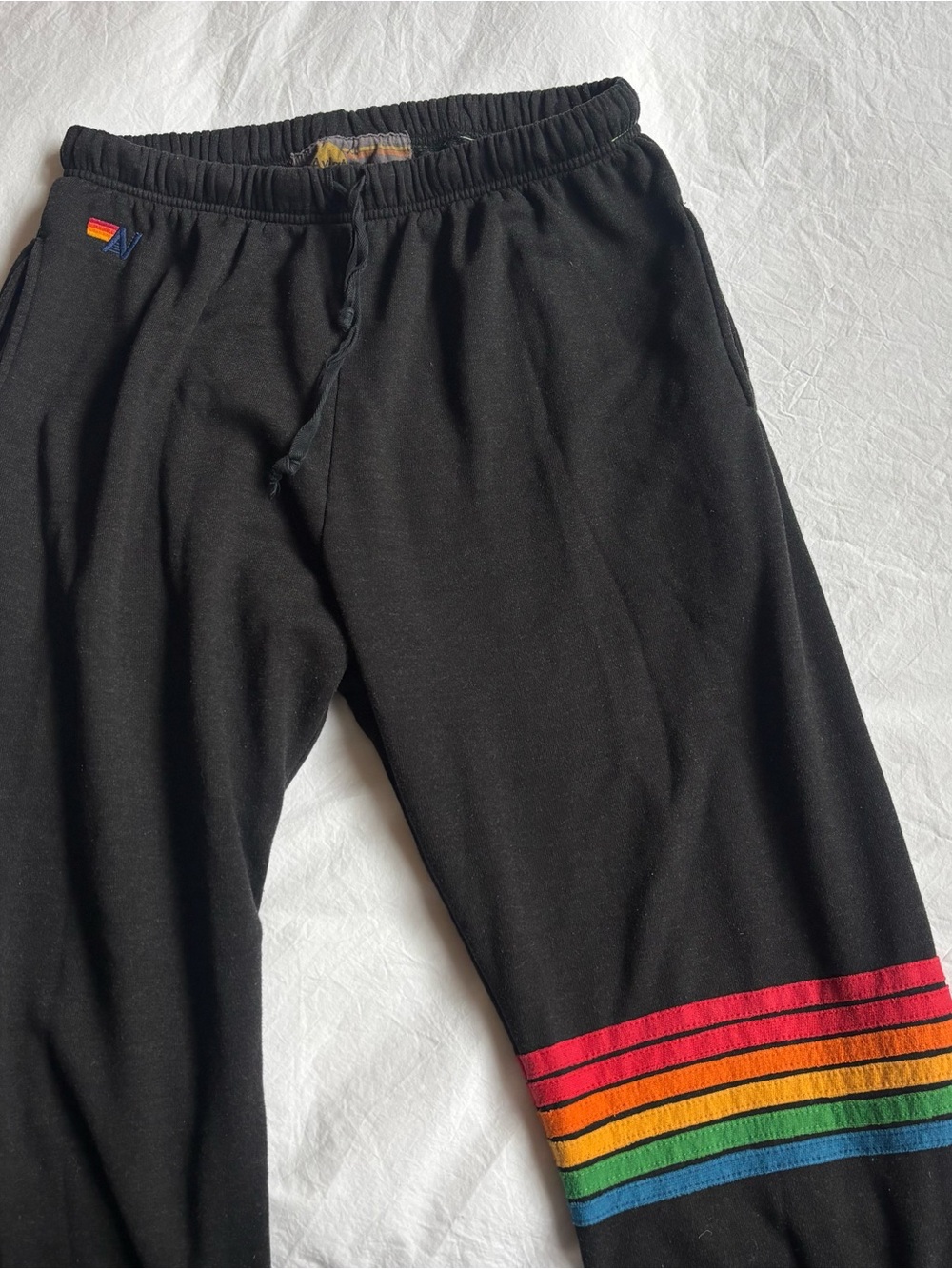 Aviator Nation Black Sweatpants with Rainbow Stripes